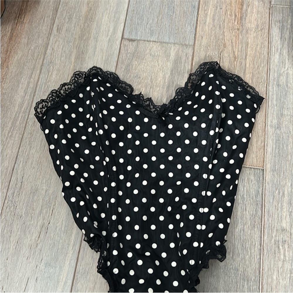 Vintage 80s Emile Bole Polka Dot Thong Pinup Bustier One Piece Bodysuit Lingerie - Picture 4 of 13